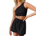 thumbnail image 1 of Women's One Shoulder Gathered Crop Top with Shorts 2 Piece Set Summer Beach Outfit Casual Comfortable Fashion Style, 1 of 2
