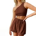 thumbnail image 1 of Women's One Shoulder Gathered Crop Top with Shorts 2 Piece Set Summer Beach Outfit Casual Comfortable Fashion Style, 1 of 2