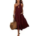 thumbnail image 1 of Women's One Shoulder Maxi Dress, Sexy Asymmetric Sleeveless Long Dresses, Loose Fit Cotton Linen Feel Summer Beach Vacation Sundress with Pocket, 1 of 5