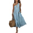 thumbnail image 1 of Women's One Shoulder Maxi Dress, Sexy Asymmetric Sleeveless Long Dresses, Loose Fit Cotton Linen Feel Summer Beach Vacation Sundress with Pocket, 1 of 5