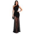 thumbnail image 1 of Women's One Shoulder Mesh Patchwork Maxi Dress Sleeveless Fitted Sexy Sheer Long Dress For Club Evening Party, 1 of 6