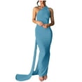 thumbnail image 1 of Women's One Shoulder Party Dress Ruched Formal Bodycon Maxi Gown Dress for Evening Blue S, 1 of 1