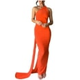 thumbnail image 1 of Women's One Shoulder Party Dress Ruched Formal Bodycon Maxi Gown Dress for Evening Orange S, 1 of 1