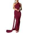 thumbnail image 1 of Women's One Shoulder Party Dress Ruched Formal Bodycon Maxi Gown Dress for Evening Wine M, 1 of 1