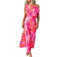 thumbnail image 1 of Women's One Shoulder Printed Dress with Slit Tied Asymmetrical and Ruffled Design Made with 100% Polyester Fabric, 1 of 17