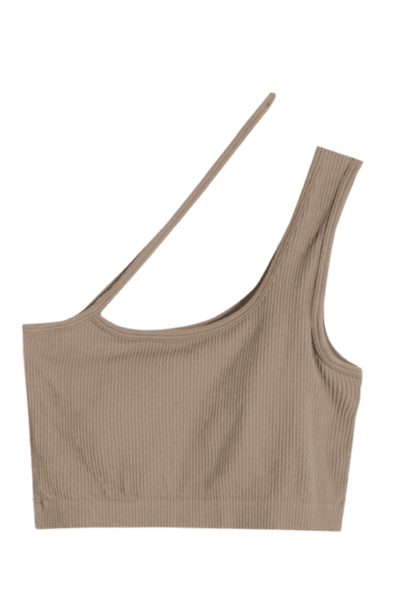 Women’s One Shoulder Ribbed Crop Top Stretch Tank - One Size Fits Most