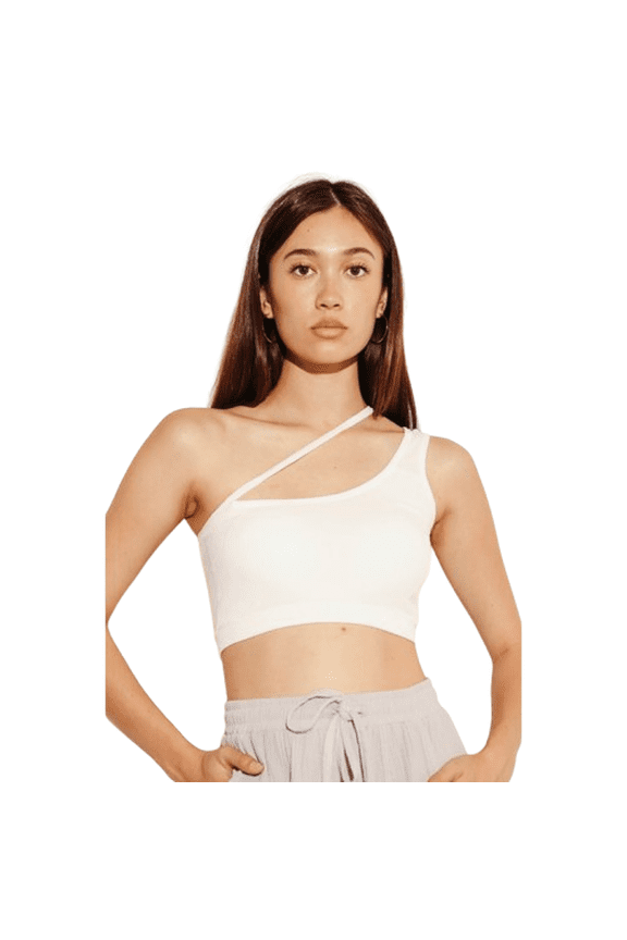 Women’s One Shoulder Ribbed Crop Top Stretch Tank - One Size Fits Most