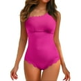 thumbnail image 1 of Women's One Shoulder Ribbed Scalloped Swimsuit - Cutout Back, Ruched Tummy Control, 1 of 5