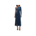 thumbnail image 1 of Women's One-Shoulder Ruched Velvet Midi Dress Poseidon 4, 1 of 1