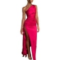 thumbnail image 1 of Women's One Shoulder Satin Dress with High Slit Ruched Silhouette for Evening Wear Glamorous Look 95% Cotton 5% Spandex, 1 of 10