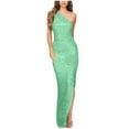 thumbnail image 1 of Women's One Shoulder Sequin Prom Dresses Long Sleeve Mermaid Slit Formal Evening Gowns, 1 of 2