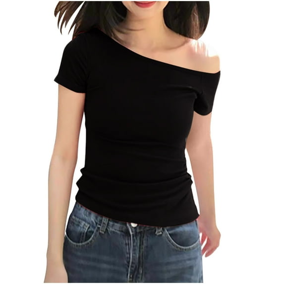 Women's One Shoulder Shirts, Fashion Short Sleeve Slim Fits Casual Blouse Street Wear Fashion Tops