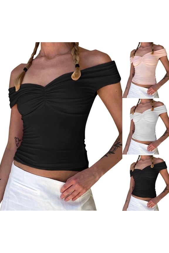 Women's One Shoulder Off Shoulder Pleated Tops Blouses Tank Tops Solid Color Casual Daily Wear Vacation Beach Party Night Out Fashion Essential Gift for Women | Sopatenor,White XL