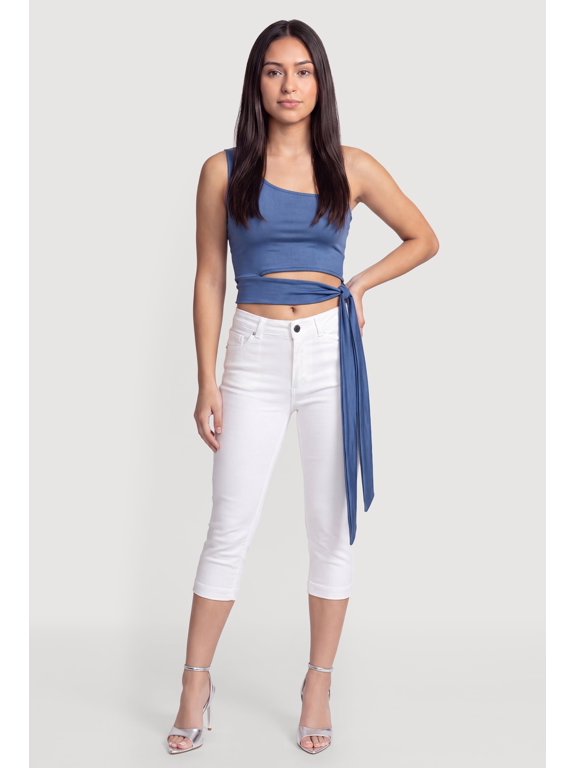 Women's One Shoulder Side Tie Crop Top