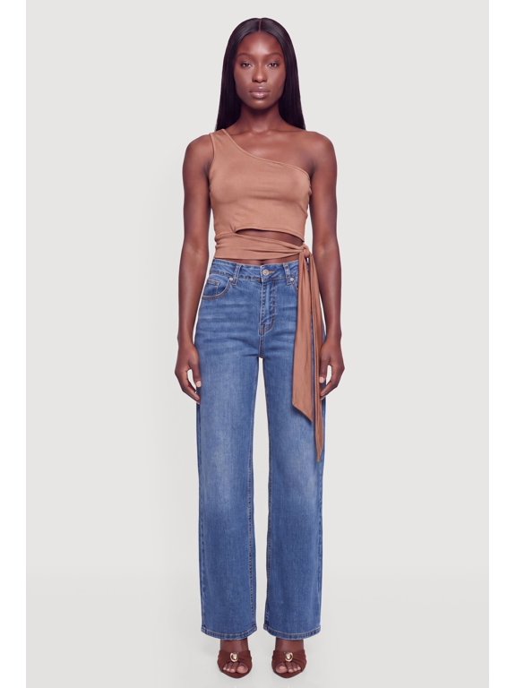 Women's One Shoulder Side Tie Crop Top