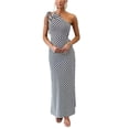 thumbnail image 1 of Women's One Shoulder Striped Maxi Dress Asymmetrical Design With 100% Polyester Fabric Perfect For Summer Evenings, 1 of 6
