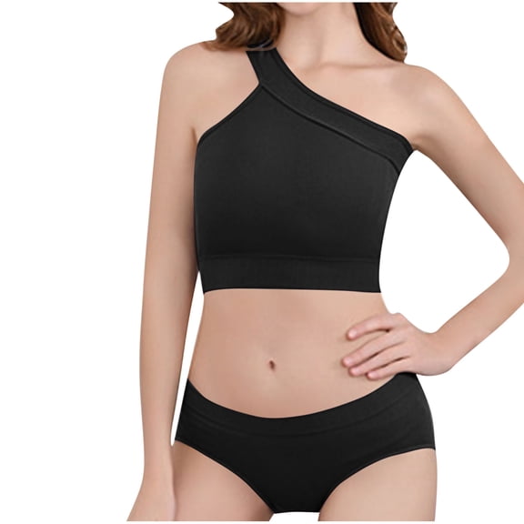 Women's One Shoulder Swimsuit Two Piece Push Up Swimwear Support Push-Up Bras With High Waist Bikini Set Bathing Suit Training Yoga Bra