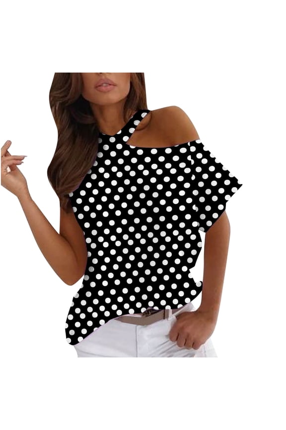 Women's One Shoulder T Shirts Tops Short Sleeve Boho Printed Trendy Basic Shirts Tunic Dressy Casual Beach Blouses