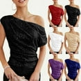 thumbnail image 1 of Women's One Shoulder Top Sequin Detail Pleated Design Party Wear Blouse, 1 of 9