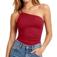 thumbnail image 1 of Women's One Shoulder Tops Thin Strap Tank Top Slimming Going Out Summer Camisole Trency Built in Bra Undershirts Red M, 1 of 7