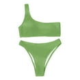 thumbnail image 1 of Women's One Shoulder Two Piece Swimsuit Sexy Asymmetric Bikini Set Solid Color Built-In Padded Top High Waisted Bottom Alluring Unique Beach Style, 1 of 3