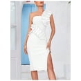 thumbnail image 1 of Women's One Shoulder Wedding Guest Dress Side Split Bandage Bodycon Midi Cocktail Club Dresses, 1 of 10