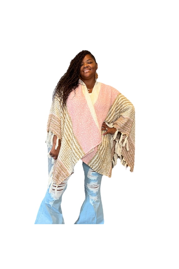Women’s One Size Pink And Beige Poncho