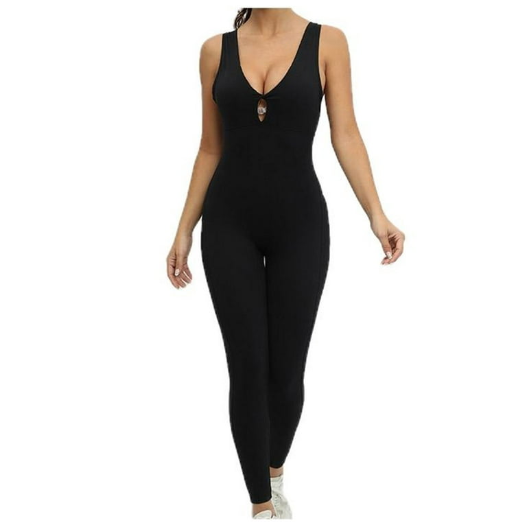 Women's One-piece Sport Yoga Jumpsuit Running Fitness Workout Tight Pants  Yoga Jumpsuits Butt Lifting Workout Romper Texture Bodysuit Sleeveless Yoga  Exercise Jumpsuits Black M 