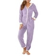 thumbnail image 1 of Women's Onesies Pajamas Jumpsuit Sherpa Fleece One Piece Romper Plush Zipper Cute Hooded Pajama Loungewear for Christmas, 1 of 6