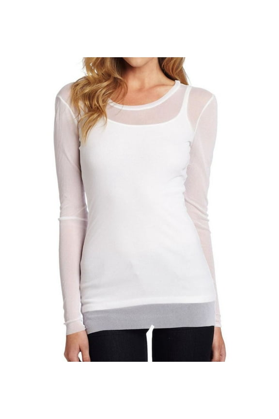 Women's Only Hearts 42758 Tulle Long Sleeve Crew Neck Tee (White M/L)