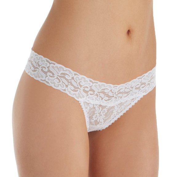 Women's Only Hearts 50761 Stretch Lace Intimates Must Have Low Rise Thong (White P/S)