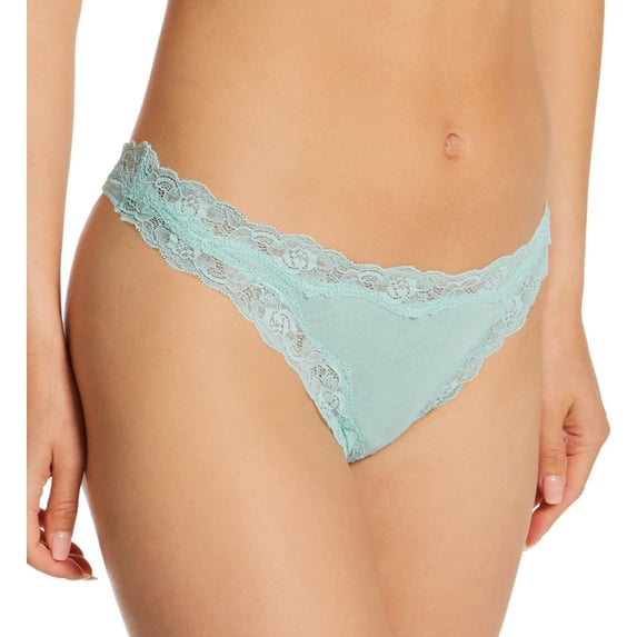 Women's Only Hearts 50841 Organic Cotton Lace Trim Thong (Aquamarine M/L)