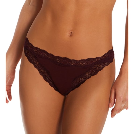 Women's Only Hearts 50841 Organic Cotton Lace Trim Thong (Black Cherry P/S)
