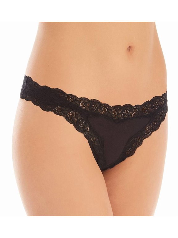 Women's Only Hearts 50841 Organic Cotton Lace Trim Thong (Black P/S)