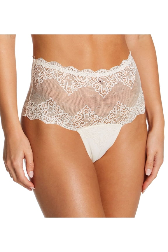 Women's Only Hearts 51667 So Fine Lace High Waist Thong (Bone S)