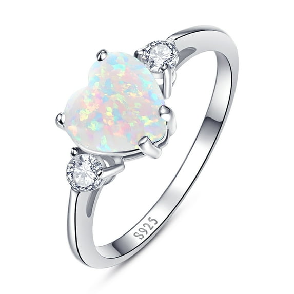 Women's Opal Ring 925 Sterling Silver Heart Promise Ring Size 5-9