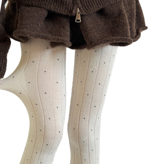 Women's Opaque Thermal Leggings Stretchy Dot Pattern Ribbed Fabric High Waist Winter Tights Cotton