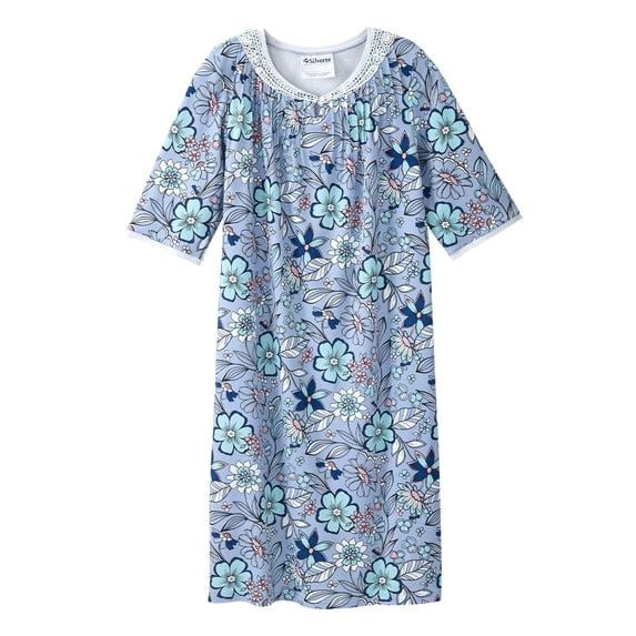 Women’s Open Back Adaptive Nightgown - Short Sleeve Nightgown for Seniors - Garden Song LGE