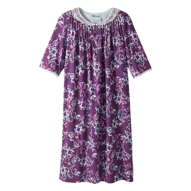 Women’s Open Back Adaptive Nightgown - Short Sleeve Nightgown for Seniors - Soft Scroll 3XL