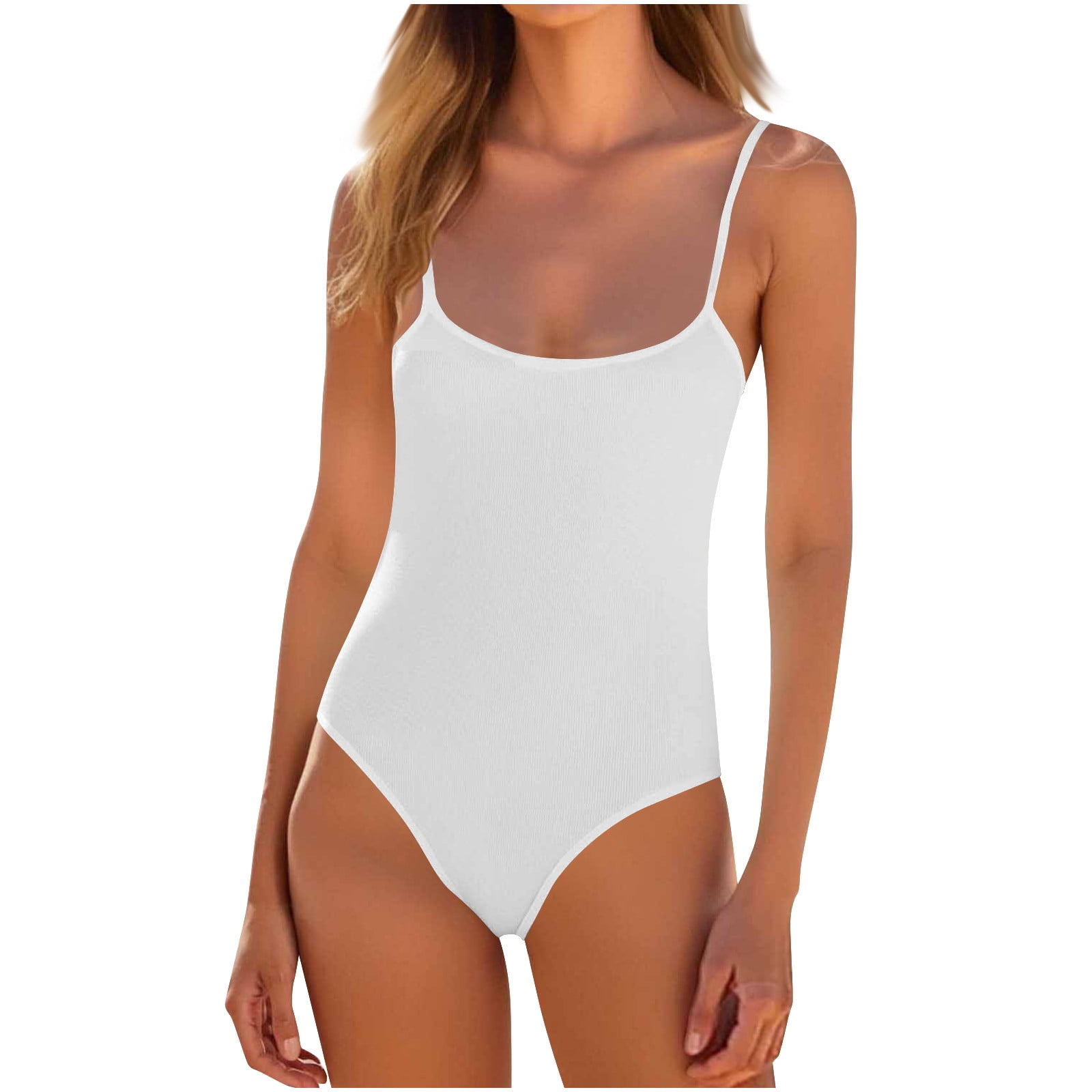 Women's Open Back Bodysuit Scoop Neck Spaghetti Strap Bodycon Cami