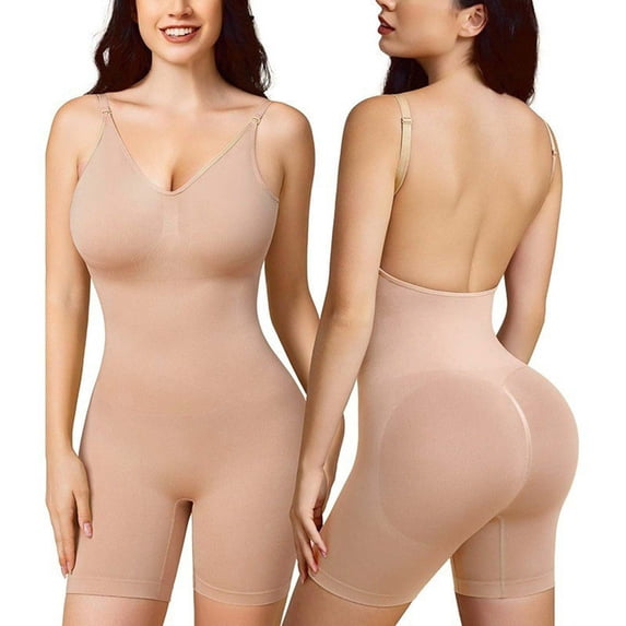 QSAWXQZ Women's Open Back Bodysuit Shapewear V Neck Adjustable Spaghetti Straps Sleeveless Full Body Shaper Tummy Control 3XL