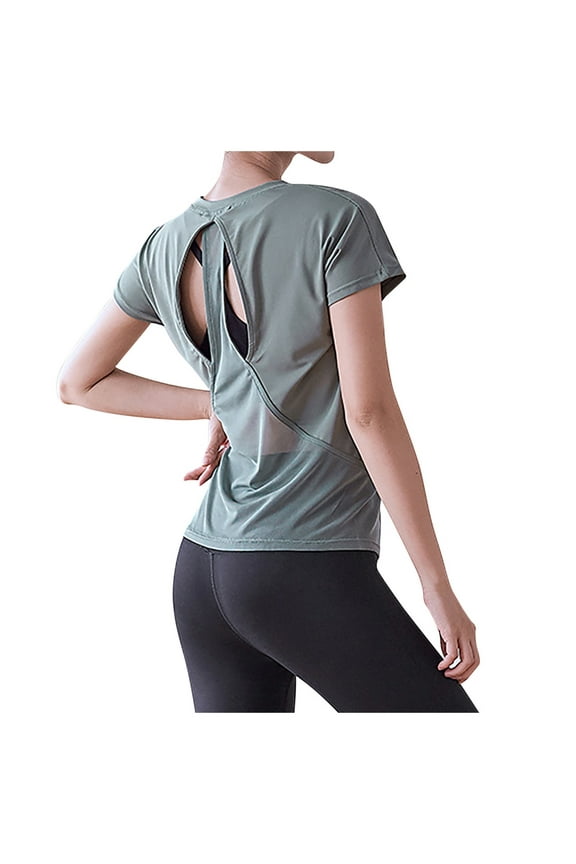 Women's Open Back Crop Top Short Sleeve Loose Fit Athletic Yoga Workout Tee Casual Comfortable Stylish Summer Fashion Top