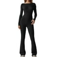 thumbnail image 1 of Women's Open Back Long Sleeve Flared Bottom Pants Romper Bodycon Jumpsuits Black,L, 1 of 6