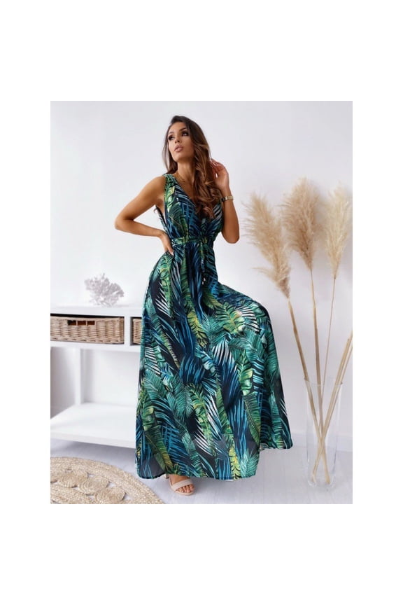 Women's Open Back Sexy Printed Split Lace A-line Beach Dress Unique Flower Trendy Vintage Dress