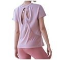 thumbnail image 1 of Women's Open Back Short Sleeve Crop Top Loose Athletic Yoga Workout Tee Casual Comfortable Stylish Fitness Apparel, 1 of 8