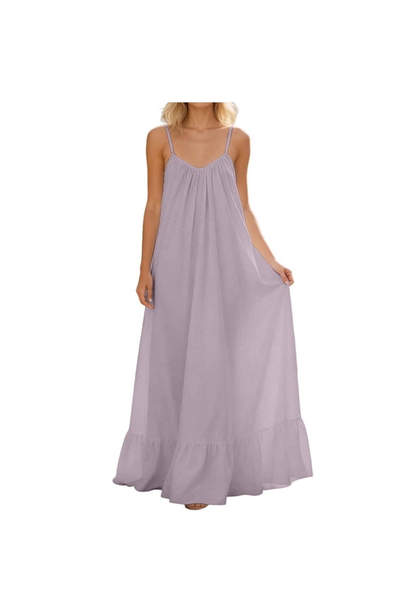 Women's Open Back Spaghetti Strap Beach Maxi Dress Loose Flowy Vacation Long Sundress