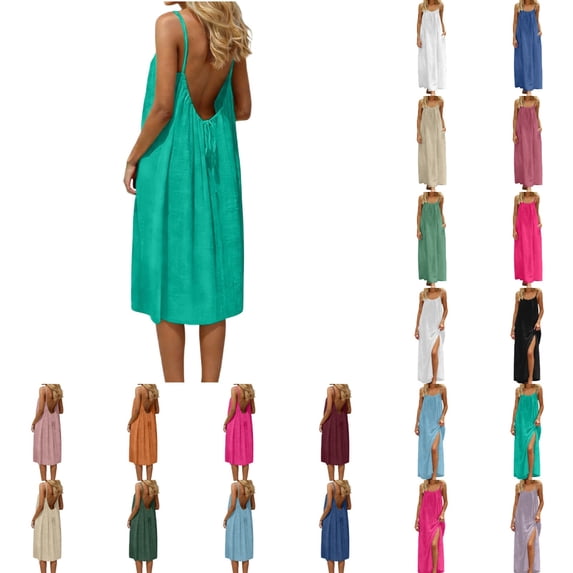 Women's Open Back Spaghetti Strap Beach Maxi Dress Loose Flowy Vacation Sundress Light Purple L