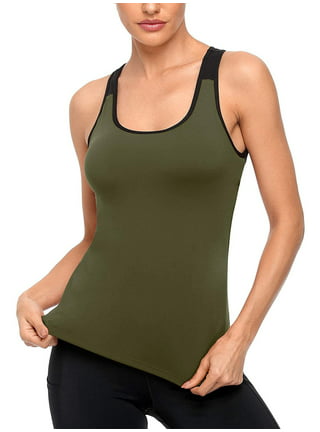Women's Crop Tank Top with Bra Spaghetti Strap Athletic Yoga