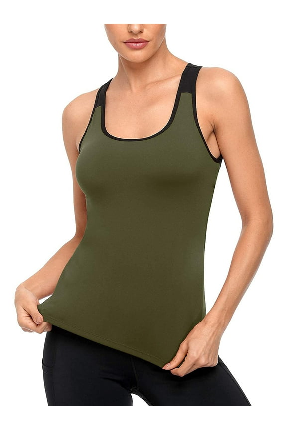 Women's Open Back Workout Tank Top with Built in Bra Athletic Yoga Running Shirt