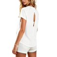 thumbnail image 1 of Women's Open Back Workout Top Short Sleeve Athletic Shirt UPF50+ Quick Dry Lightweight Running Yoga Tennis Pickleball Women Basic Soft Tee Hoodies and Fitness Clothing, White L, 1 of 6
